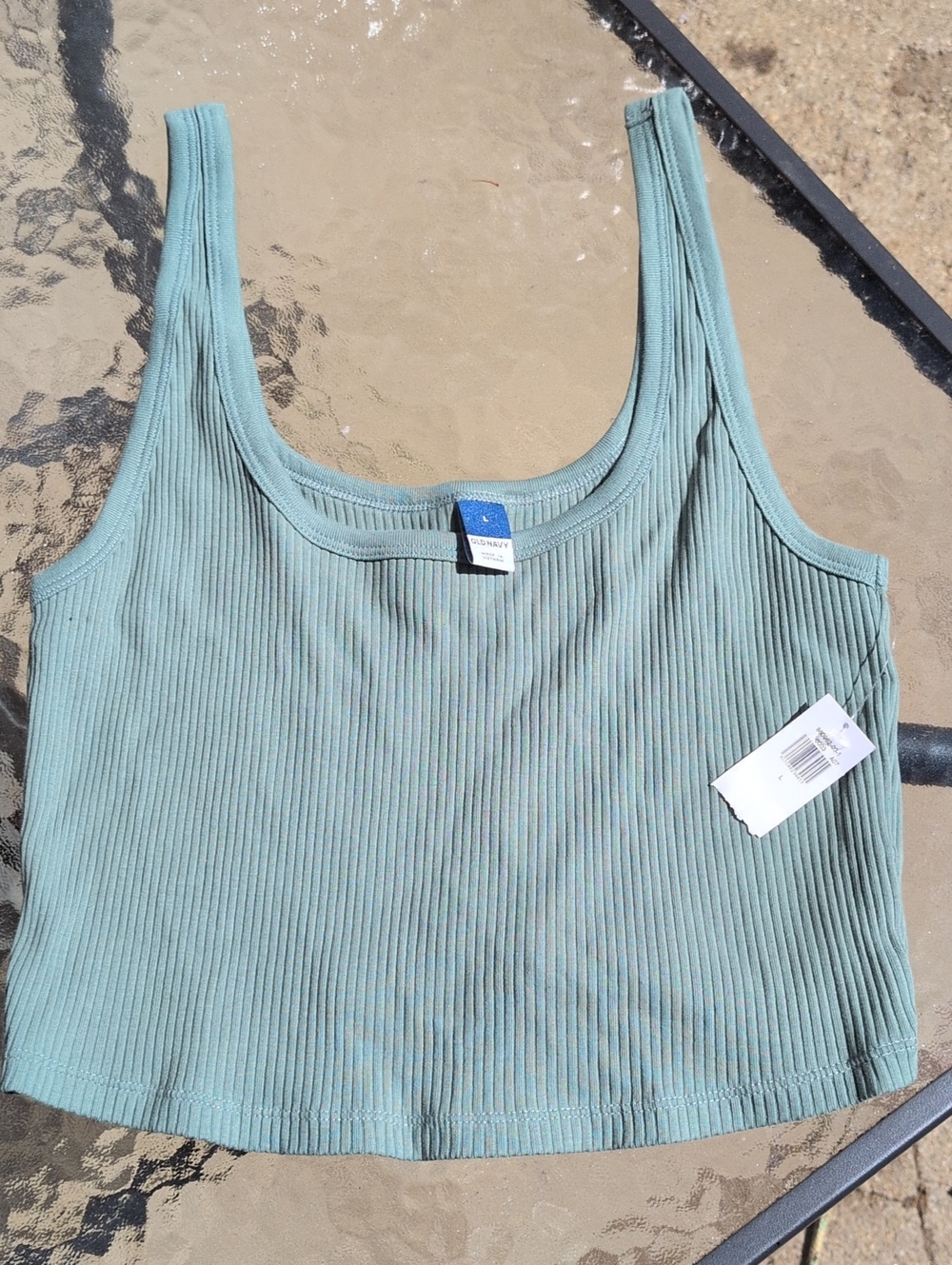 Old Navy Ribbed Scoop Crop Tank - Sage Green Large NWT